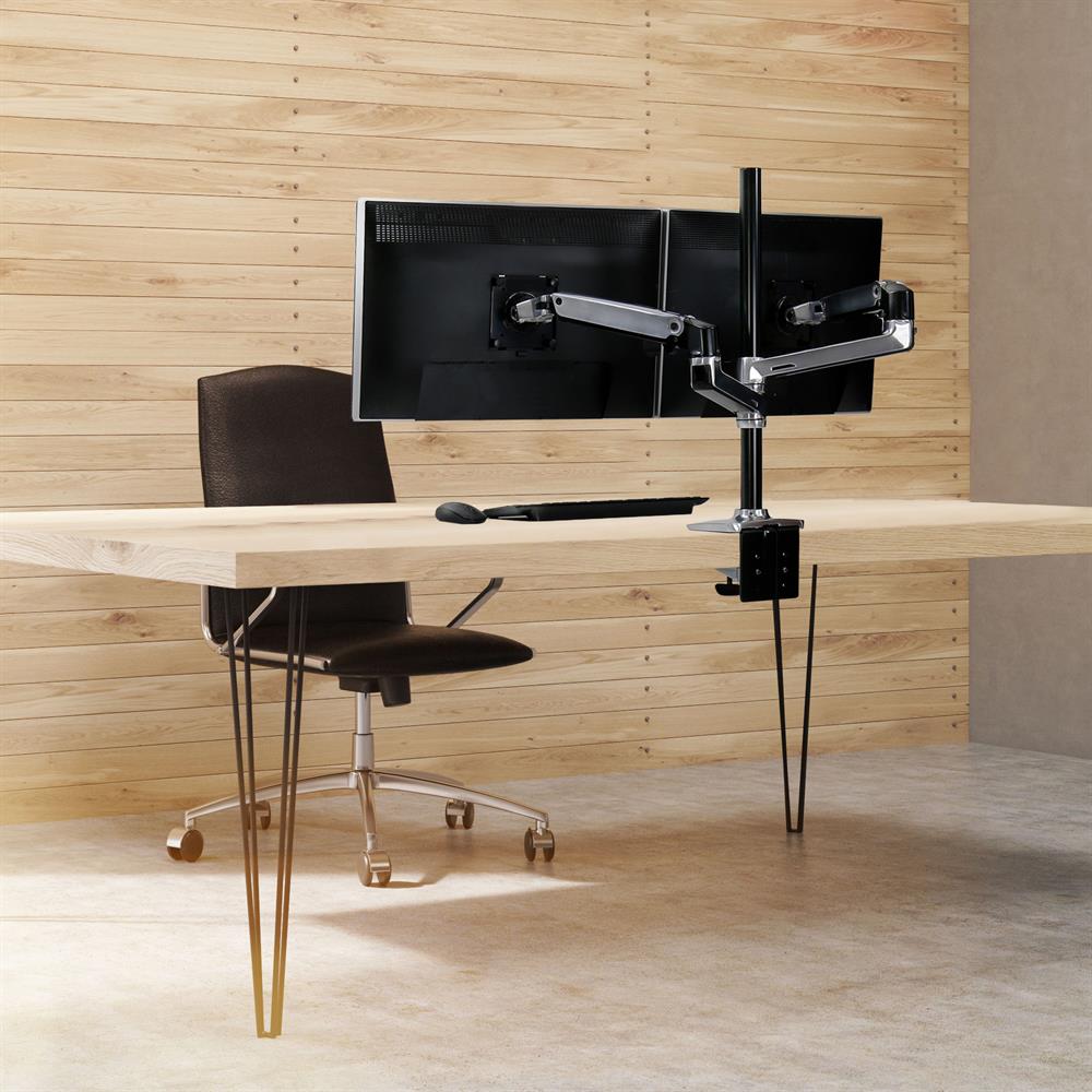 Ergotron Braccio per doppio monitor sovrapposto a palo alto da scrivania LX